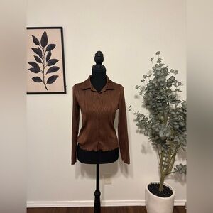 -SOLD-Wavy Rib Button-Down Shirt - Brown